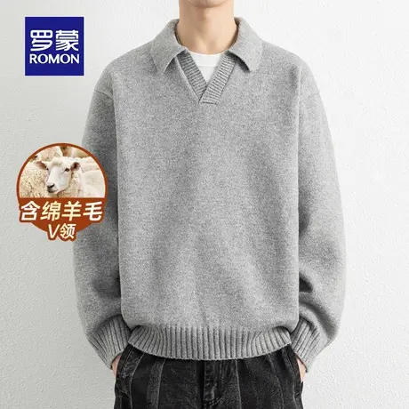 【含绵羊毛】罗蒙男士休闲针织衫2025秋季新款日常百搭翻领毛衣男商品大图
