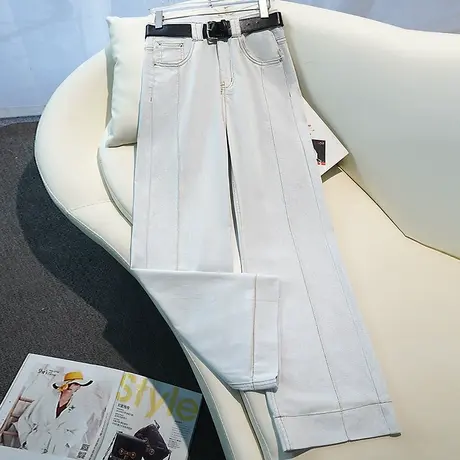 拉夏贝尔直筒牛仔裤女2025秋新款显腿长高腰显瘦时尚窄版阔腿裤子商品大图