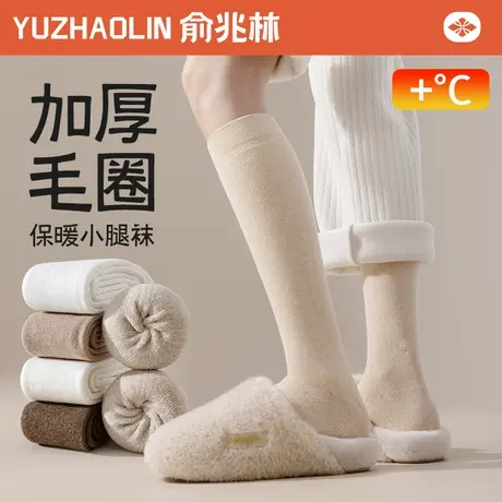 小腿袜子女2024秋冬季加绒加厚保暖白色显瘦中筒袜高筒毛圈长筒袜商品大图
