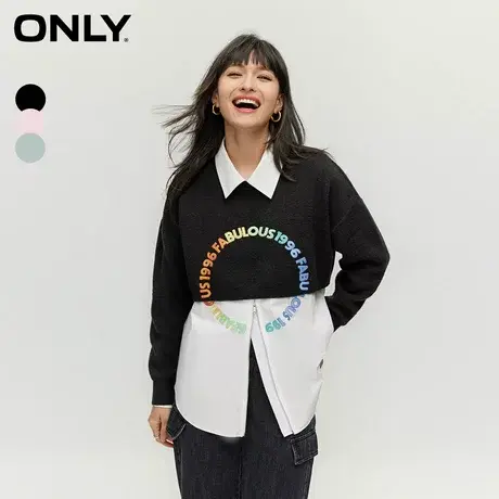 【ONLY奥莱清仓】秋季学院风简约针织拼接短款套装衬衫女商品大图