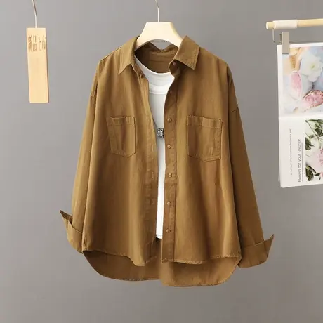 宽松衬衫女开衫2023春秋新款设计感小众衬衣百搭上衣纯棉加厚外套图片