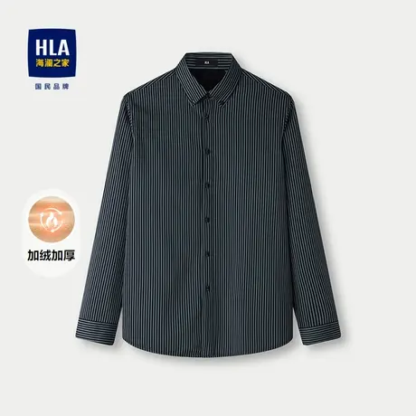 HLA/海澜之家保暖长袖衬衫25秋冬新款条纹扣领尖领加绒加厚衬衣男商品大图