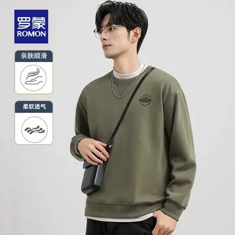 罗蒙男士时尚百搭圆领卫衣2025春季新款纯色印花宽松打底衫男N1Z商品大图