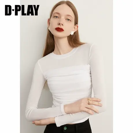 DPLAY【惠品】新新简约微透设计感奶油白修身弹力打底小衫商品大图