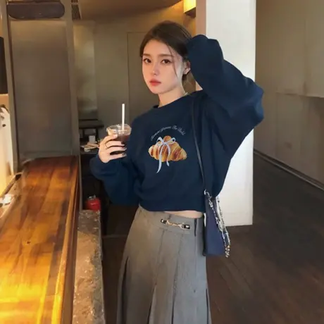 巨好看短款重磅卫衣女秋冬季加绒加厚2025新款小个子穿搭圆领上衣商品大图