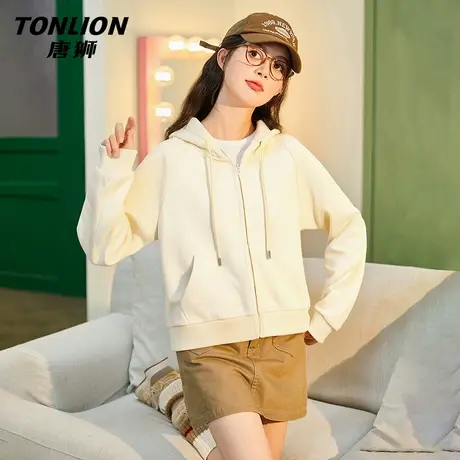 唐狮官方宽松外套女2026新款春季学生帽衫短款卫衣开衫连帽上衣VC图片
