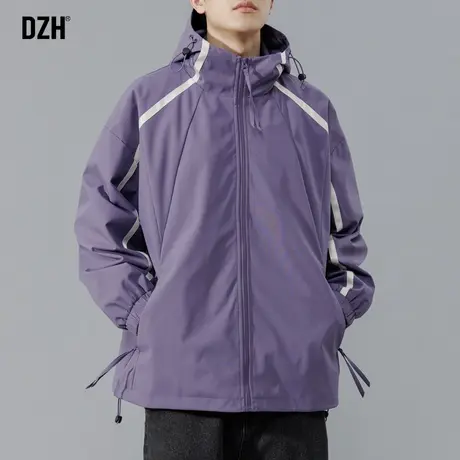 男士紫色冲锋衣男款防风防水外套男春秋款2023新款美式夹克登山服商品大图