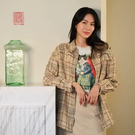 [小香风]EP雅莹高端系列 粗花呢廓形格纹衬衫外套 商场同款2203A商品大图