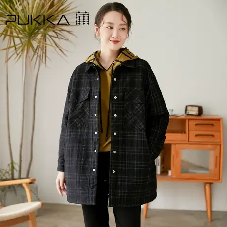 蒲PUKKA 女装格纹棉衣冬装设计感时尚气质棉服商外套场同款商品大图