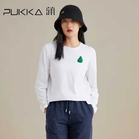 蒲PUKKA 长袖t恤女秋装新品宽松圆领绣花休闲简约气质打底衫商品大图
