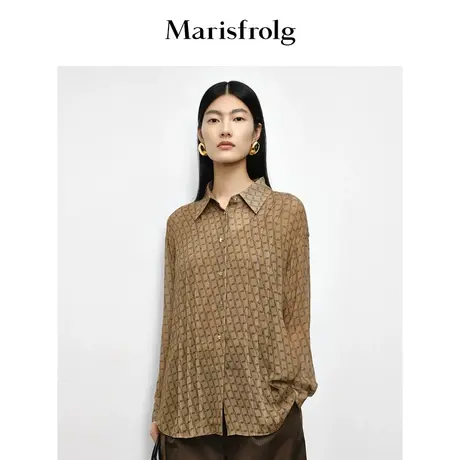 【6A级桑蚕丝】玛丝菲尔2023年秋季新款塔克褶真丝印花长袖衬衫商品大图