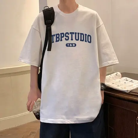 重磅短袖t恤男款夏季纯棉潮流上衣ins港风潮牌百搭发泡印花体恤衫商品大图