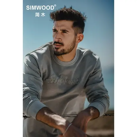 Simwood简木男装【短宽版型】360g重水洗贴布绣成衣染色卫衣男图片