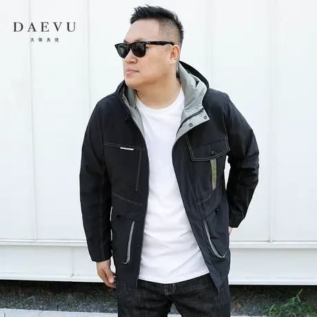 DAEVU秋新款明线休闲大号潮胖子加肥加大码男士连帽夹克风衣外套商品大图