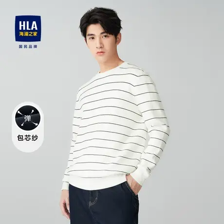 HLA/海澜之家舒适圆领长袖针织衫2023秋季时尚条纹上衣男商品大图
