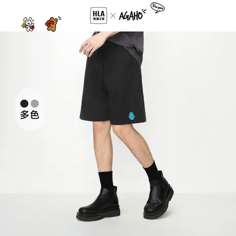 HLA/海澜之家AGAHO艺术家联名系列休闲中裤23春夏松紧腰短裤男商品大图