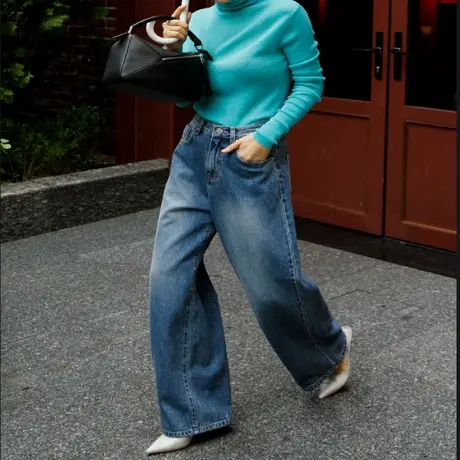纯诗曼春秋新款女士牛仔裤阔腿长裤女高腰宽松复古显瘦气质直筒裤图片