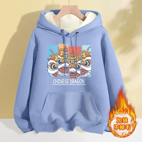 加绒卫衣女秋冬款小个子女士上衣冬季2023年新款国潮女装加厚外套商品大图