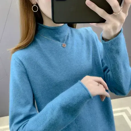 半高领纯色打底毛衣女2023年秋冬新款百搭洋气内搭宽松长袖针织衫商品大图