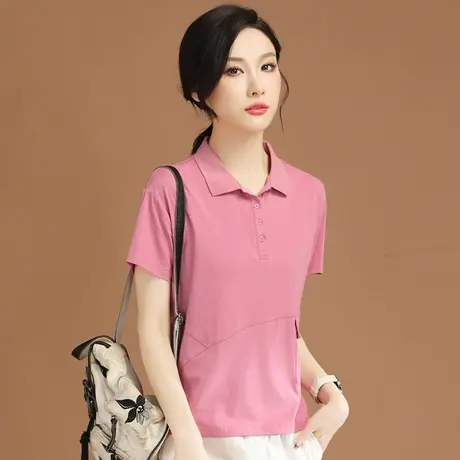 韩潮袭人POLO领纯色拼接短袖T恤女别致漂亮设计感上衣夏宽松体恤商品大图