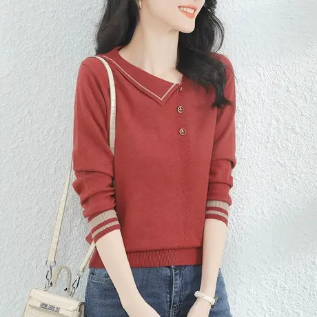 韩潮袭人V领长袖宽松休闲针织衫女2023秋新款百搭套头毛衣上衣薄图片