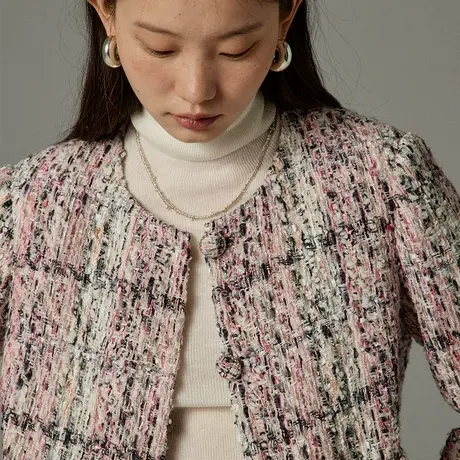 omont蛋挞家 复古小香风外套女秋冬新款小众圆领高级感短上衣商品大图