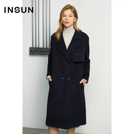 INSUN恩裳冬季西装领中长款毛呢外套商品大图