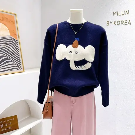 韩国东大门毛衣~秋冬款ins软糯可爱小象加厚保暖针织衫上衣慵懒图片