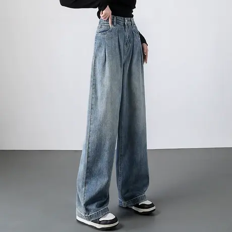 高腰阔腿牛仔裤女2023新款春秋显瘦裤子拖地长裤阔脚裤窄版直筒裤商品大图