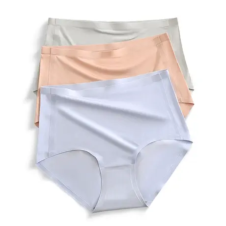 3条高腰无痕一片式内裤女士冰丝三角裤加大码透气纯棉抑菌裆夏薄商品大图