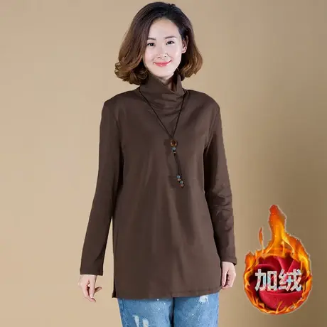 冬季加肥加大码女装加绒加厚高领打底衫女宽松显瘦中长款T恤女商品大图