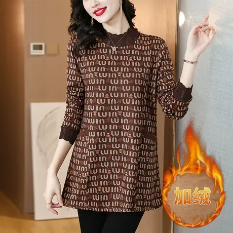 秋冬新款加绒半高领打底衫女宽松加大码女装中年妈妈休闲显瘦上衣商品大图