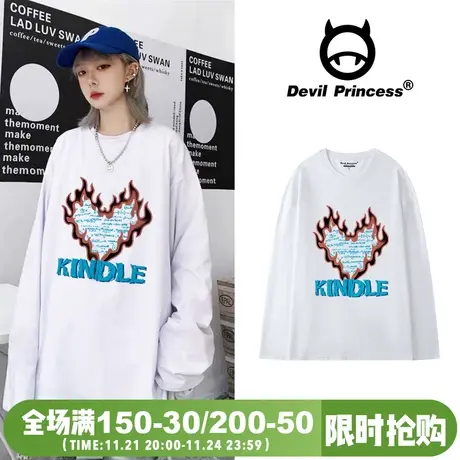 高街甜丧风长袖T恤女ins欧美oversize小众炸街hiphop上衣男女潮牌图片