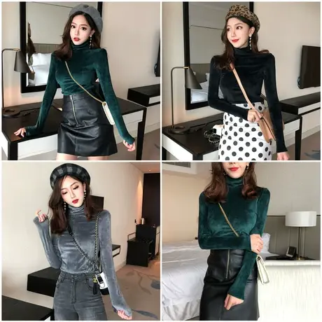 德绒内搭秋冬高领加绒打底衫女装金丝绒加厚保暖白色长袖t恤上衣图片