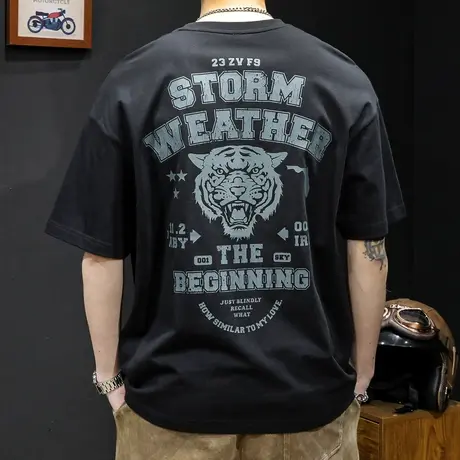 重磅短袖t恤男士夏季宽松大码潮牌加肥加大半袖印花男装体恤男款商品大图