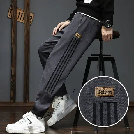 春秋款潮牌运动条纹工装裤男士束脚宽松男款休闲裤子男裤2024新款商品大图