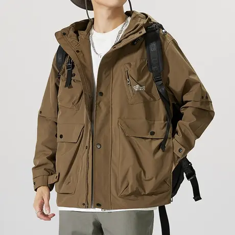 春秋款高级感潮牌工装冲锋衣秋冬季男士设计感多口袋连帽夹克外套商品大图