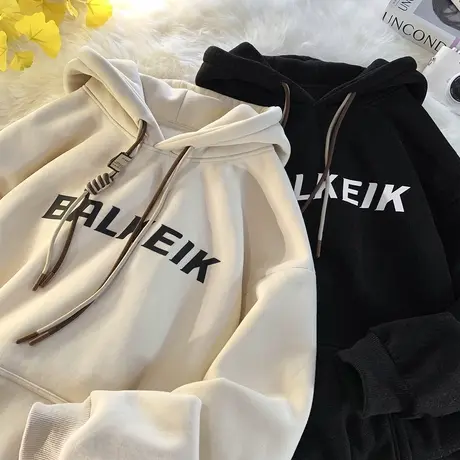 美式重磅连帽卫衣男复古加绒硬挺外套潮牌春秋季oversize2023新款商品大图