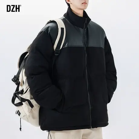 男士拼接棉衣外套男冬季加厚潮高级感立领麂皮绒棉服男款2023新款商品大图