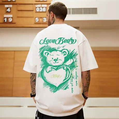 高街潮牌宽松T恤胖子短袖男加肥加大五分袖纯棉情侣大码男装夏季商品大图