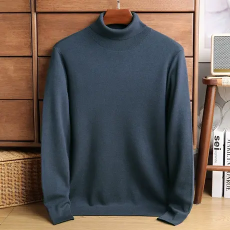 山羊绒衫男秋冬套头高领加厚青年中年针织打底纯色毛衣宽松大码商品大图