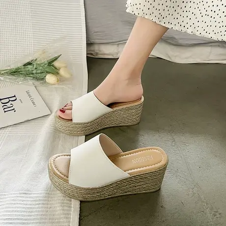 厚底坡跟拖鞋女夏外穿百搭小个子增高婚纱神器松糕中跟高跟凉拖鞋商品大图