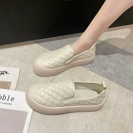 一脚蹬女鞋子爆款2024年春秋新款厚底面包单鞋休闲百搭懒人小白鞋商品大图