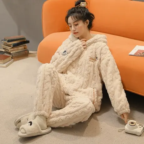 珊瑚绒睡衣女2023新款秋冬加绒加厚拉链冬款家居服法兰绒冬季套装图片