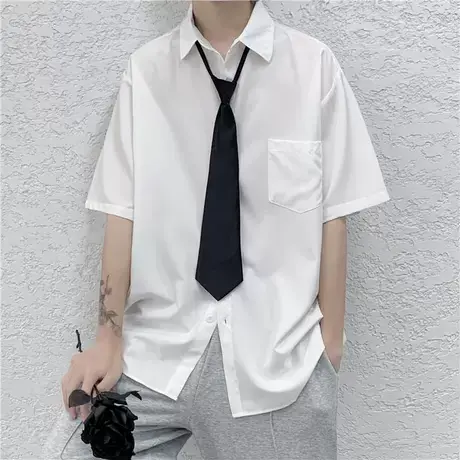 夏季白衬衫男士短袖韩版潮流简约纯色半袖衬衣ins港风日系dk制服商品大图