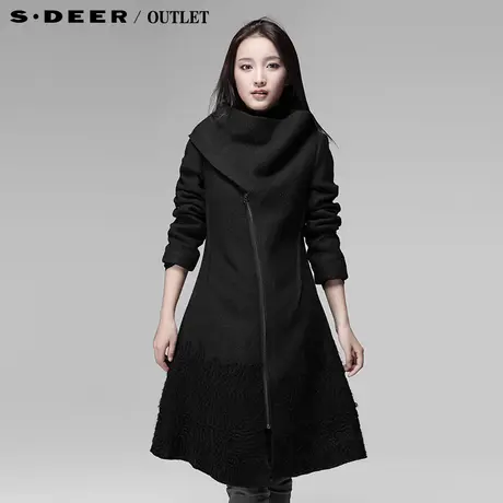 【新品】sdeer圣迪奥专柜正品欧美大牌设计感修身呢大衣3481887图片