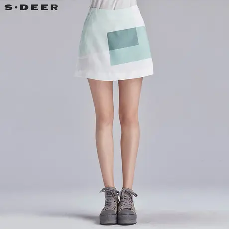 sdeer圣迪奥女清冷色调几何深浅印花半身裙S16281327图片