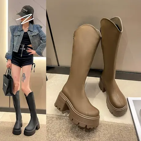 女鞋长筒靴厚底靴子女今年流行美拉德瘦瘦高跟粗跟高筒骑士靴长靴商品大图
