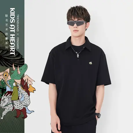 TRENDIANO潮牌艺术家系列纯棉翻领短袖男秋季新款卡通刺绣Polo衫商品大图