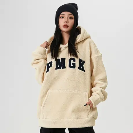 Nuthink美式潮牌刺绣字母650g重磅摇粒绒卫衣男宽松冬季保暖外套商品大图